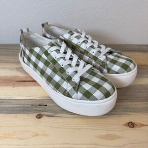 SODA Petal Double Deck Olive Green Gingham Plaid Platform Sneakers Size 10